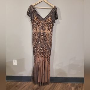 Oleg Cassini beaded gown, beige, 12